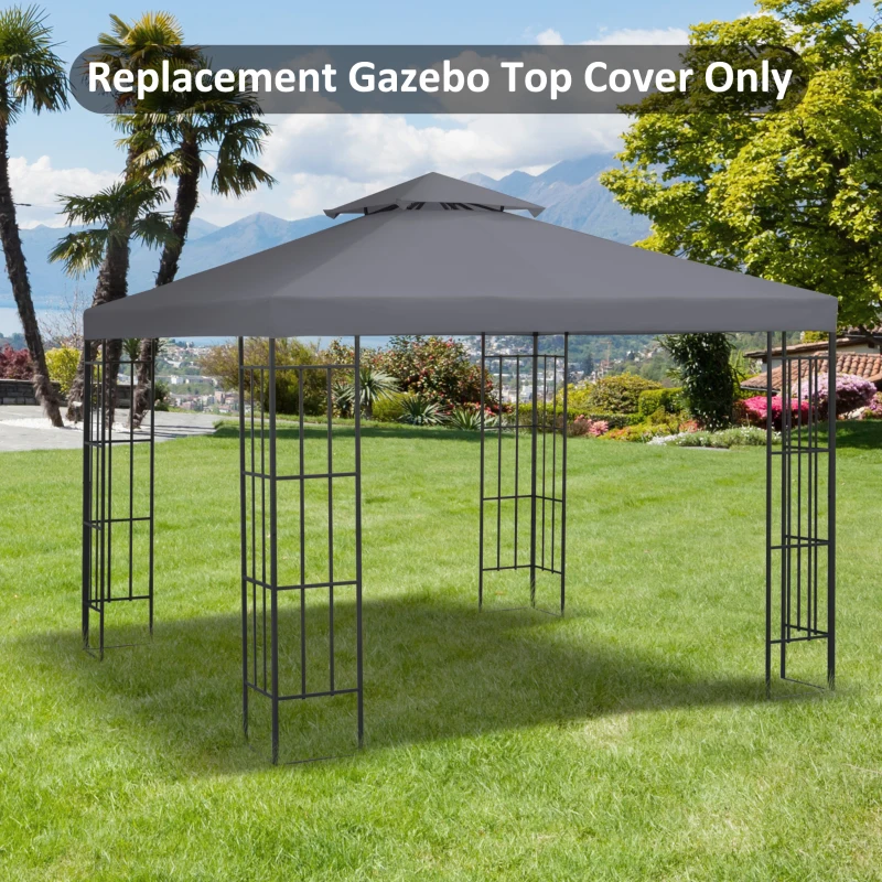 Outsunny 3(m) Gazebo Top Cover Double Tier Canopy Replacement Pavilion Roof Deep Grey(m-13)