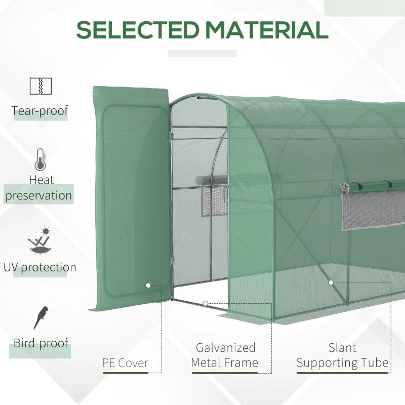 Outsunny Walk-In Polytunnel Greenhouse Plant Gardening Poly Tunnel Hot House with Door and Mesh Windows, 3x2x2 m, Green