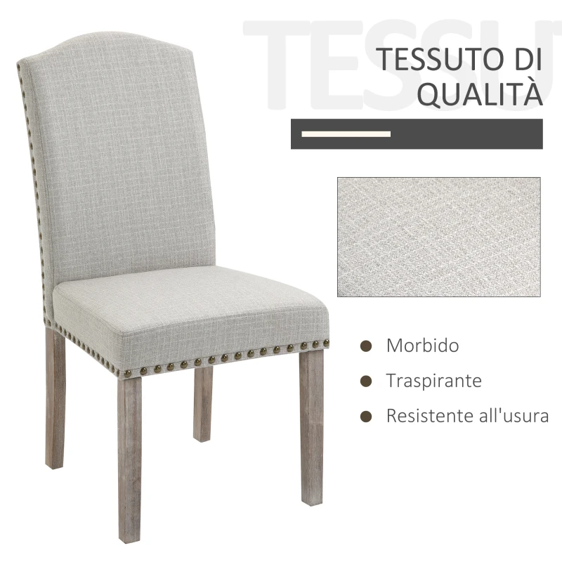 HOMCOM Set 2 Sedie da Pranzo Imbottite e Classiche con Schienale da Salotto e Soggiorno, in Legno e Poliestere, 51x64x99.5 cm, Grigio