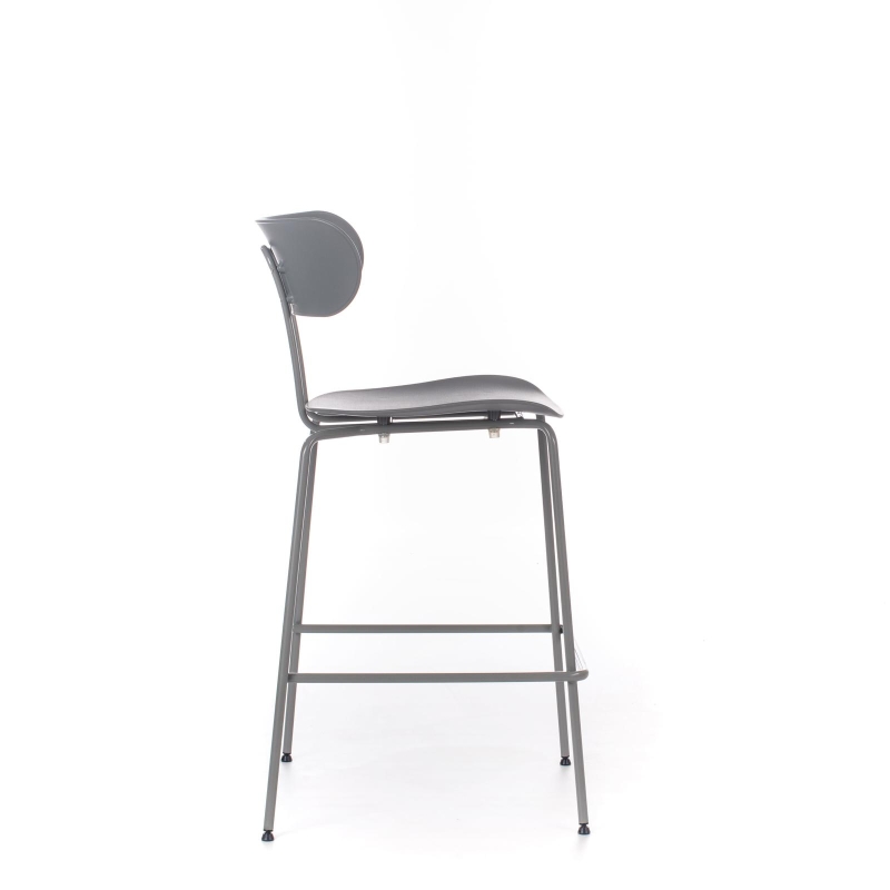 STONES Set 4 Sgabelli in polipropilene, seduta e schienale in polipropilene, gambe in metallo, 45x51x98cm, grigio