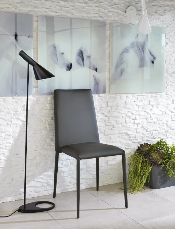 STONES Set 4 Sedie in similpelle imbottita e gambe in metallo rivestite, 40x42x96cm, grigio scuro