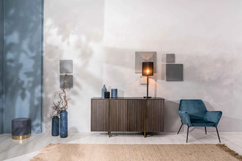 STONES Madia con Top in Ceramica Marmo, Struttura in MDF, 4 ante con Sistema Push&Pull, 40x160x85 cm, Marmo nero portoro e Ebano