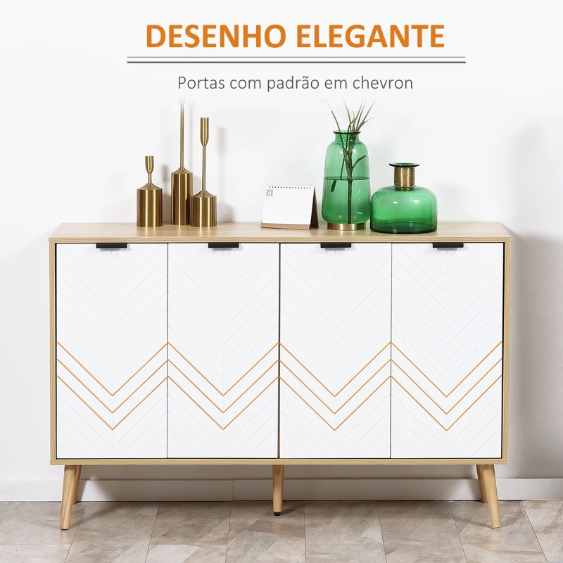 HOMCOM Aparador de Cozinha Moderno com Prateleiras Ajustáveis 2 Armários e Anti-Tombo 120x35x77,4 cm Branco e Madeira