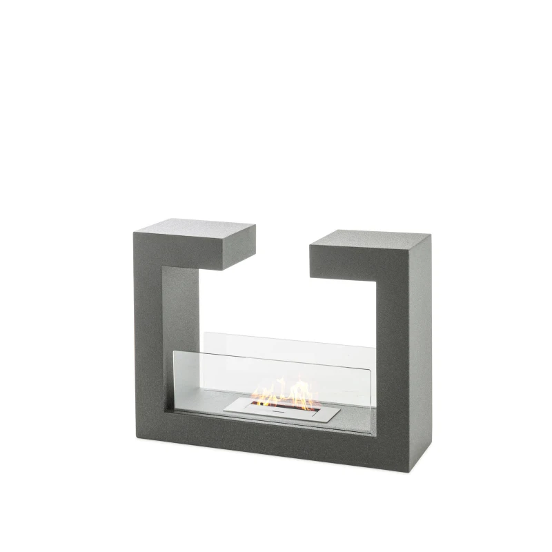 STONES Camino a Bioetanolo da terra con Bruciatore da 1,5L e Pannello in Vetro, 25x78x58cm, Grigio Goffrato