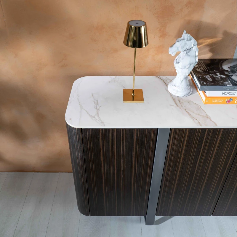 STONES Madia con Top in Ceramica Marmo, Struttura in MDF, 4 ante con Sistema Push&Pull, 40x160x85 cm, Marmo calacatta oro