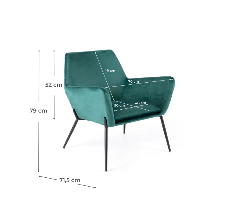 STONES Poltrona in Velluto con Base in Metallo, 70x71,5x79 cm, Verde