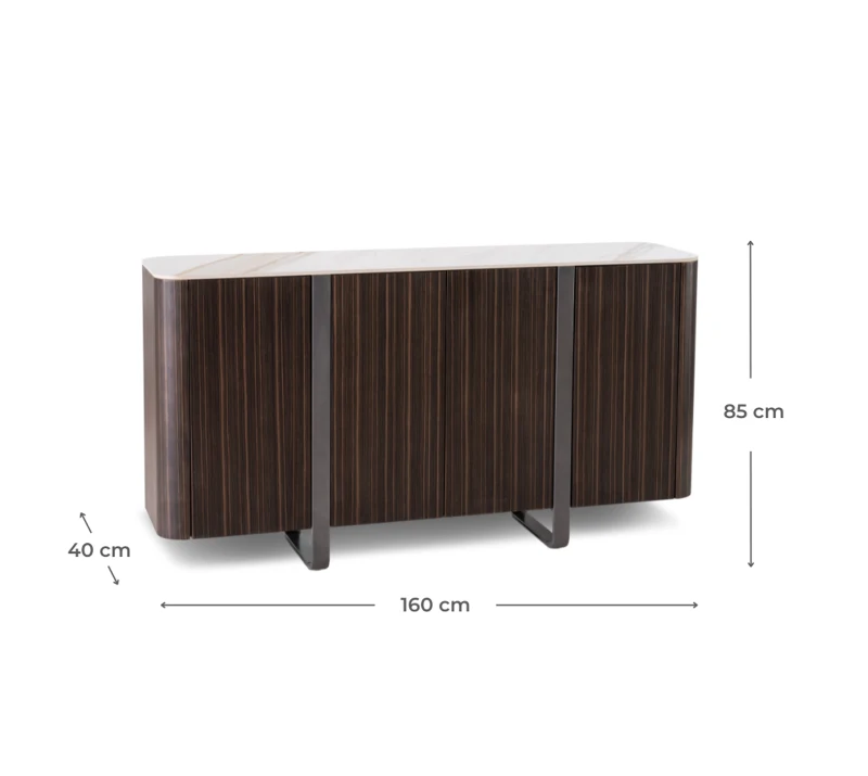 STONES Madia con Top in Ceramica Marmo, Struttura in MDF, 4 ante con Sistema Push&Pull, 40x160x85 cm, Marmo calacatta oro