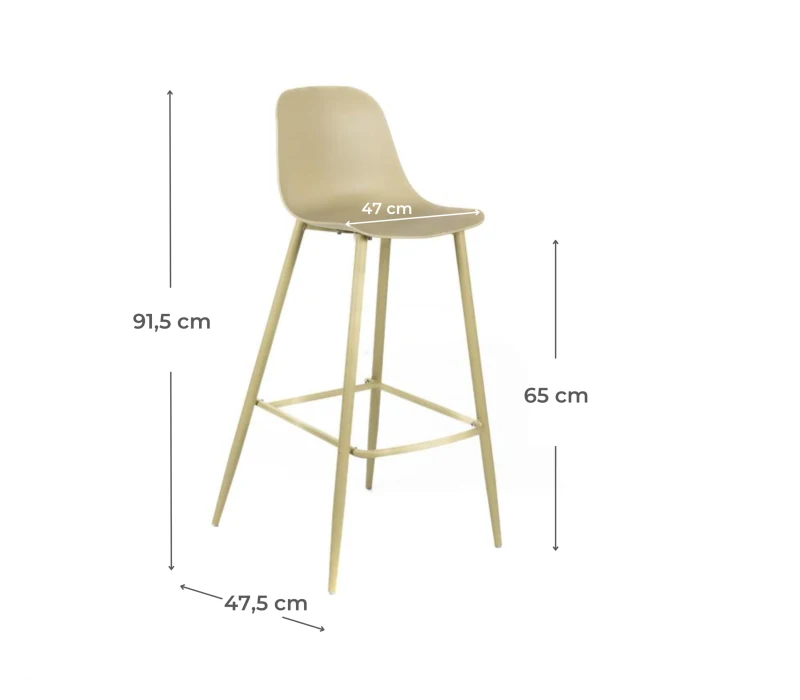 STONES Set 4 Sgabelli da cucina in polipropilene con gambe in metallo, 47.5x47x91.5cm, giallo