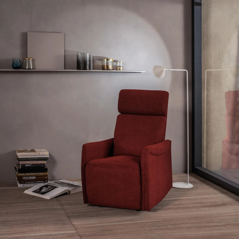 STONES Poltrona Relax Manuale in Microfibra , 70x92x105 cm, Rosso