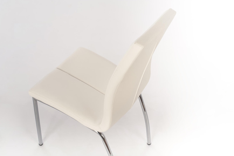 STONES Set 4 Sedie in Similpelle con Seduta e Schienale Imbottiti e Gambe in Metallo, 43x44x92 cm, Bianco