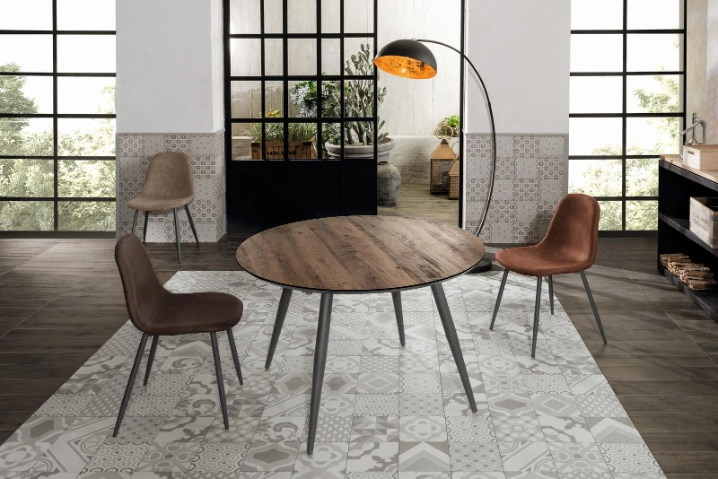 STONES Tavolo allungabile con top in melaminico, allunghe interne, gambe in metallo, 110x110/150x76cm, noce, antracite