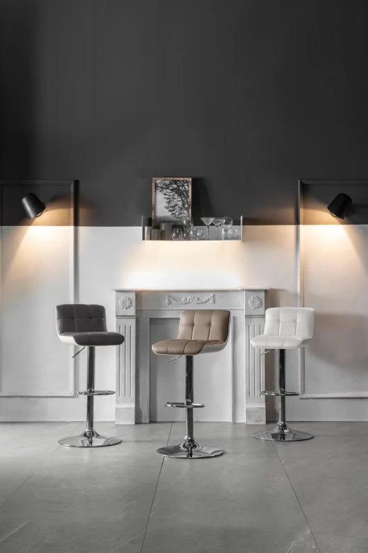 STONES Set 2 Sgabelli in Similpelle con Struttura in Metallo Cromato, 36x38.5x83/98 cm, Bianco