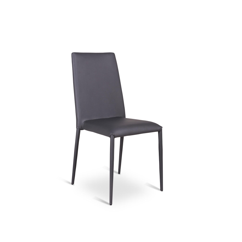 STONES Set 4 Sedie in similpelle imbottita e gambe in metallo rivestite, 40x42x96cm, grigio scuro