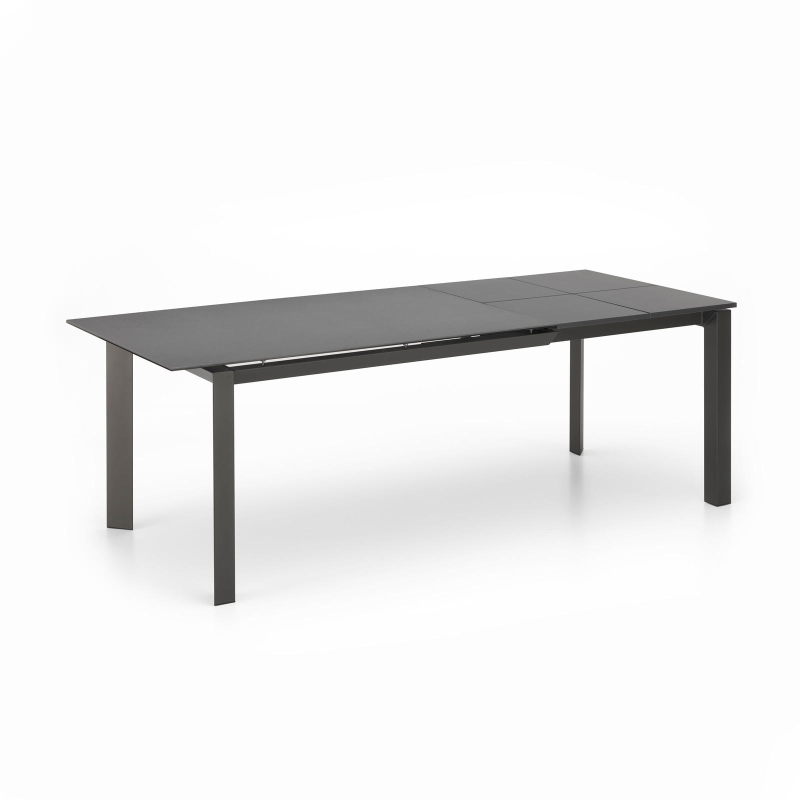 STONES Tavolo allungabile con top in ceramica su vetro temperato, gambe in metallo verniciato e allunghe in melaminico laccato, 90x140/220x75cm, ceramica grigio grafite, antracite