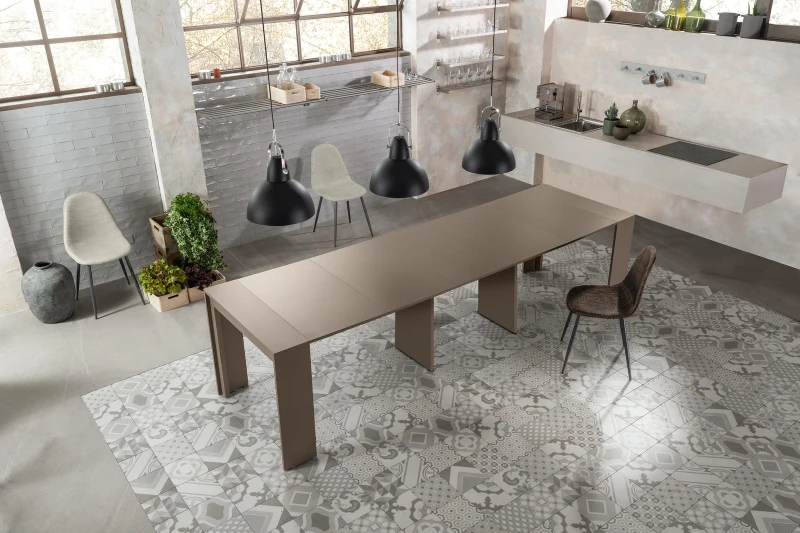 STONES Consolle Allungabile con Top in MDF Laccato Antigraffio, 90x42,5/302,5x76 cm, Tortora