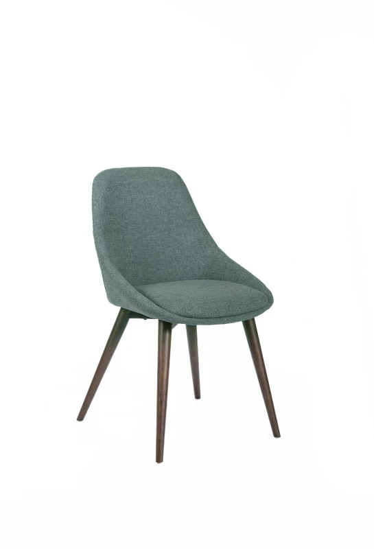 STONES Set 4 Sedie da pranzo rivestite in tessuto grigio chiaro con gambe in massello di noce, 58x49x85cm, verde