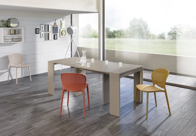 STONES Consolle Allungabile con Top in MDF Laccato Antigraffio, 90x42,5/302,5x76 cm, Tortora