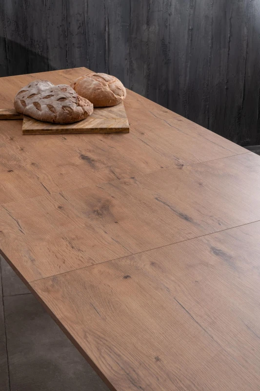 STONES Tavolo allungabile con top e allunghe in melaminico rovere, base in metallo bianco, 80x130/290x76cm, rovere, bianco