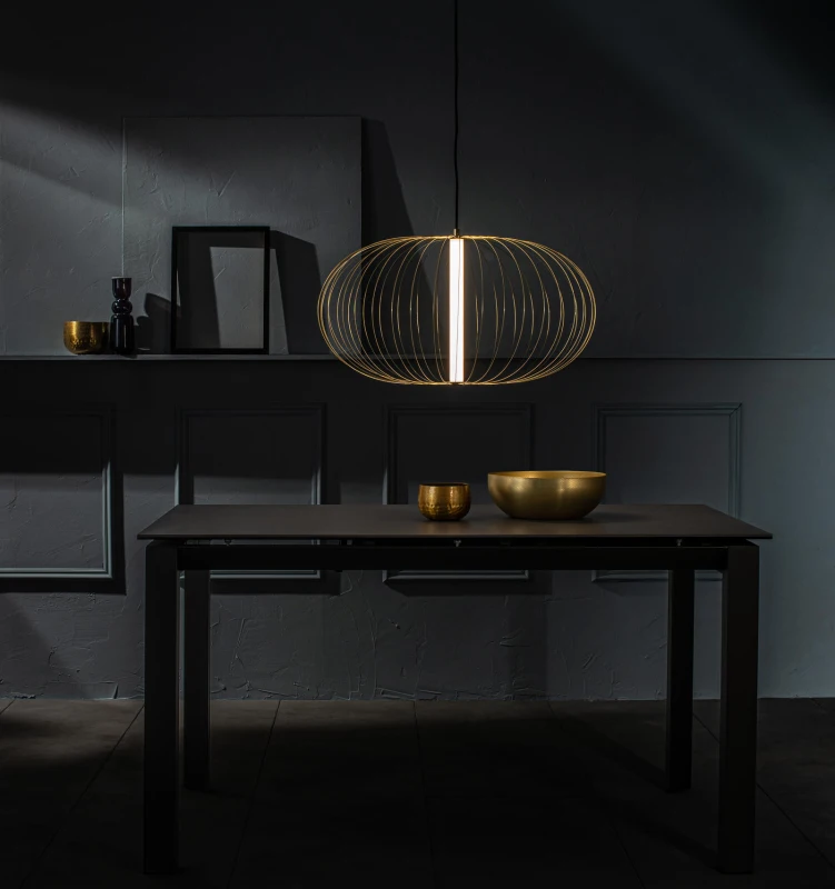 STONES Lampada a Sospensione LED con Paralume in Acciaio e Cavo Regolabile, 70x70x150 cm, Ottone lucido