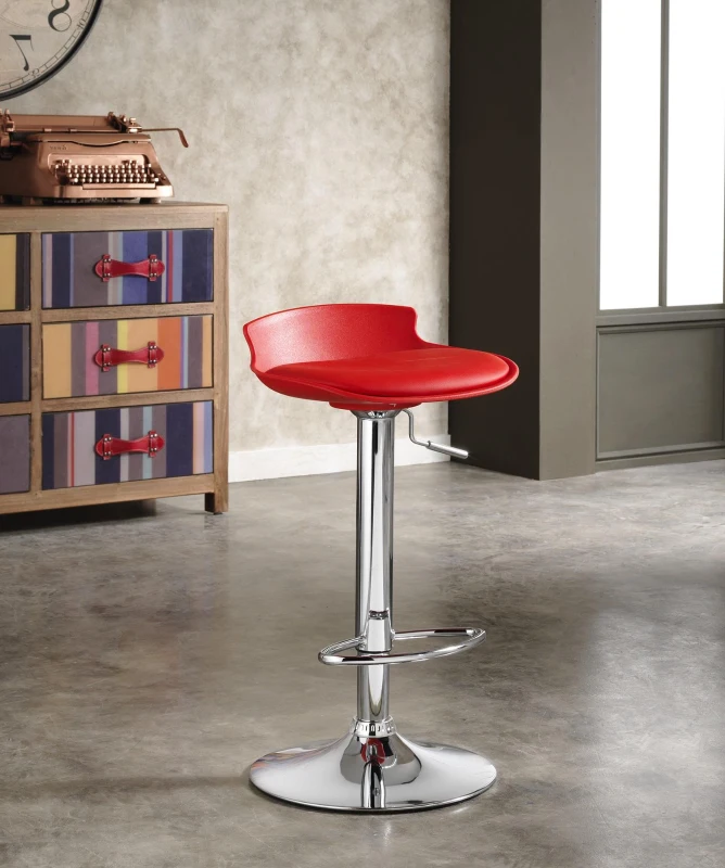 STONES Sgabello in Similpelle con Struttura in Metallo Cromato, 39x40x69/90 cm, Rosso