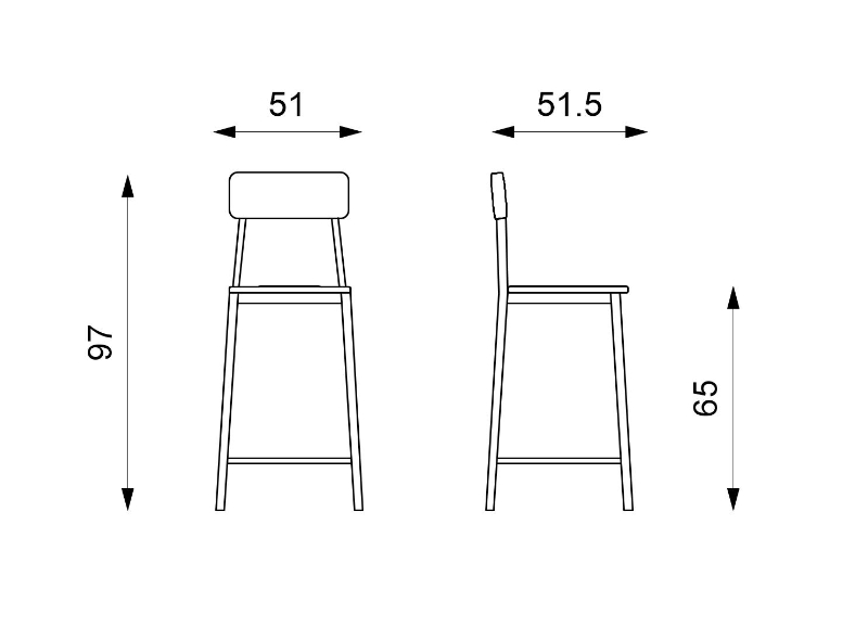 STONES Set 2 Sgabelli in legno, multitrato e metallo verniciato, 51x51.5x97cm, bianco