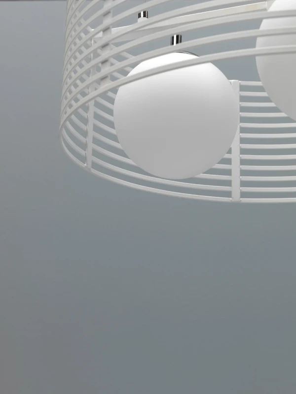 STONES Lampada a Sospensione con Paralume in Metallo e Cavo regolabile, Ø50x120cm, Bianco