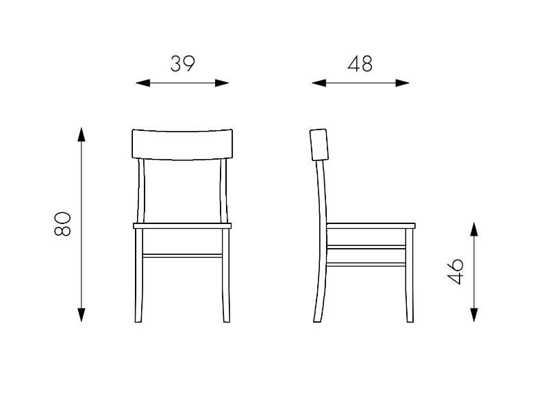 STONES Set 2 Sedie in legno laccato con seduta in MDF laccato, 48x39x80cm, grigio scuro