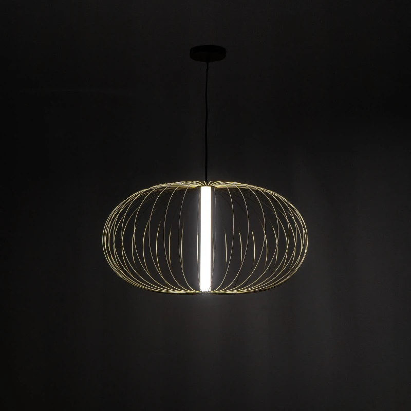 STONES Lampada a Sospensione LED con Paralume in Acciaio e Cavo Regolabile, 70x70x150 cm, Ottone lucido