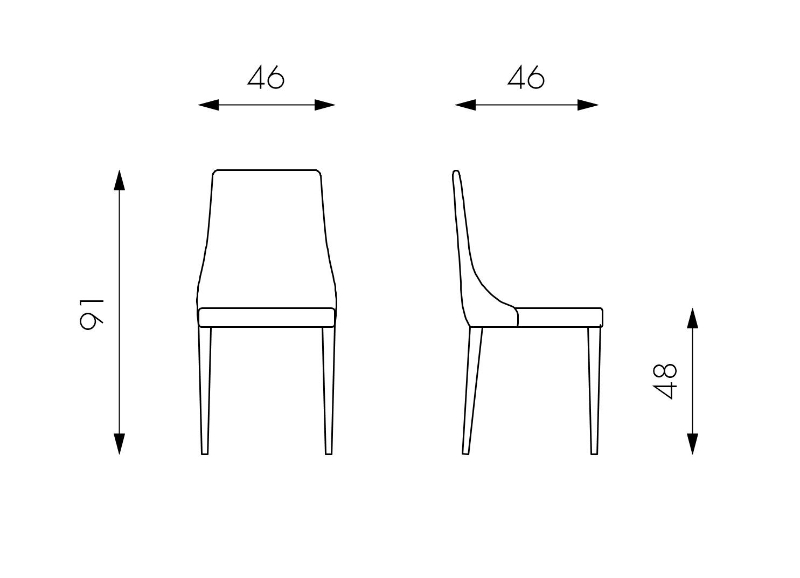 STONES Set 2 Sedie in Similpelle con Seduta e Schienale Imbottiti e Gambe in Metallo rivestite, 46x46x91 cm, Grigio Scuro