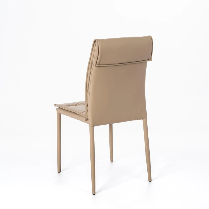 STONES Set 4 Sedie con seduta e schienale rivestiti in similpelle imbottita, gambe in metallo rivestite in similpelle, 44x56x91cm, tortora