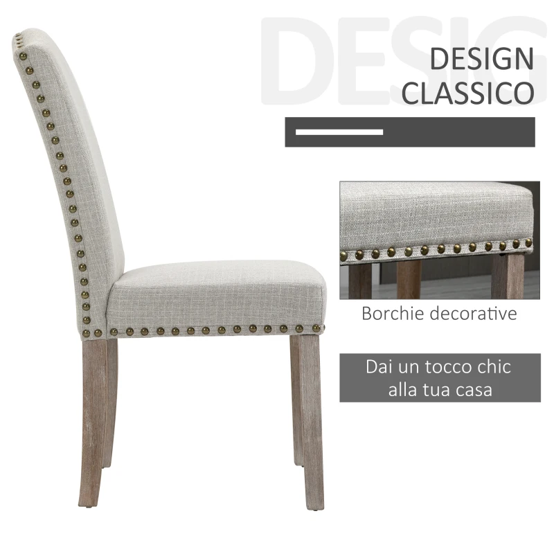 HOMCOM Set 2 Sedie da Pranzo Imbottite e Classiche con Schienale da Salotto e Soggiorno, in Legno e Poliestere, 51x64x99.5 cm, Grigio