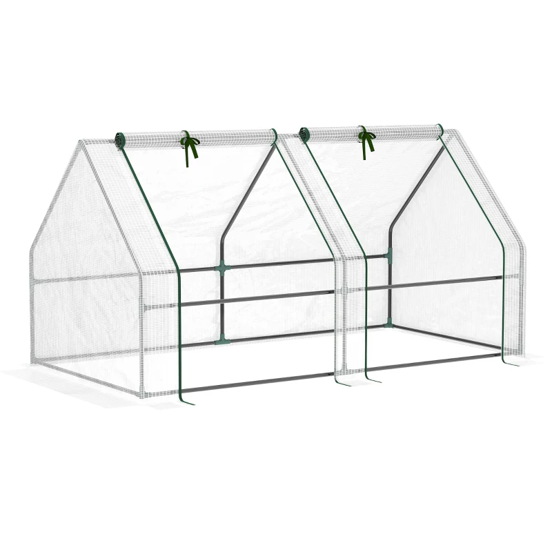 Outsunny Mini kas, broeikas, 2 ritssluitingdeuren, scheurbestendige folie, metalen frame, 1,8 x 1 x 1 m, wit.