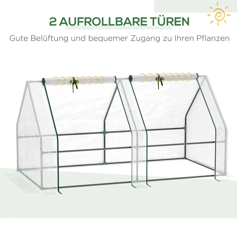 Outsunny Mini kas, broeikas, 2 ritssluitingdeuren, scheurbestendige folie, metalen frame, 1,8 x 1 x 1 m, wit.