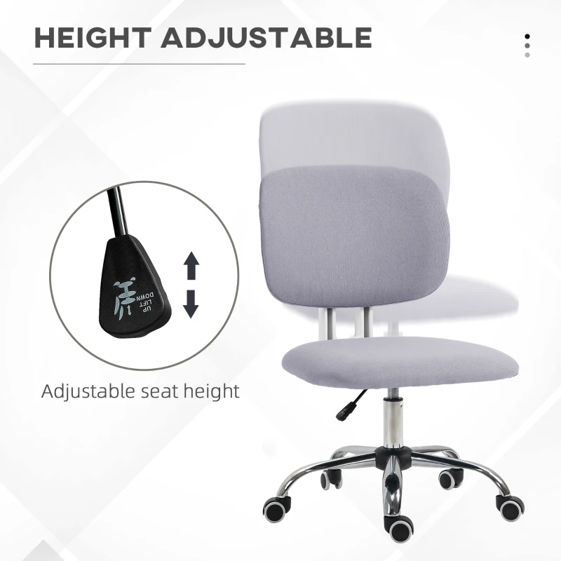 Vinsetto Scaun de Birou fara Brate Scaun de Birou pentru Calculator Material Textil Inaltime Reglabila Roti Pivotante Spatar Median Gri Pentru scoala computer mobila de studiu ergonomic pentru birou munca modern contemporan dormitor ergonomic cu masaj