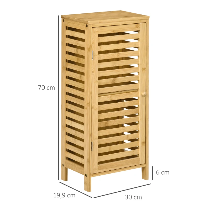 kleankin Armário Auxiliar Casa de Banho de Bambu Armário Casa de Banho com Prateleiras Ajustáveis Anti-Tombo 30x19,9x70 cm Madeira