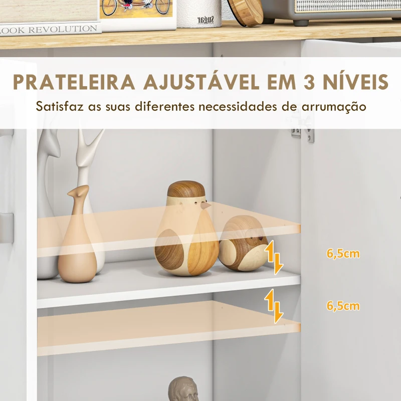 HOMCOM Aparador Sala de Estar Moderno com 2 Gavetas 2 Armários e Prateleiras Ajustáveis 90x30x75,5 cm Branco e Madeira