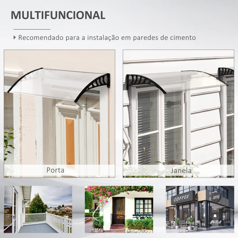 Outsunny Marquise de Proteção para Portas e Janelas Contra Sol e Chuva Telhado de Proteção com Desenho Moderno 150x90x25 cm Transparente e Preto