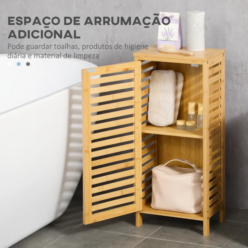 kleankin Armário Auxiliar Casa de Banho de Bambu Armário Casa de Banho com Prateleiras Ajustáveis Anti-Tombo 30x19,9x70 cm Madeira