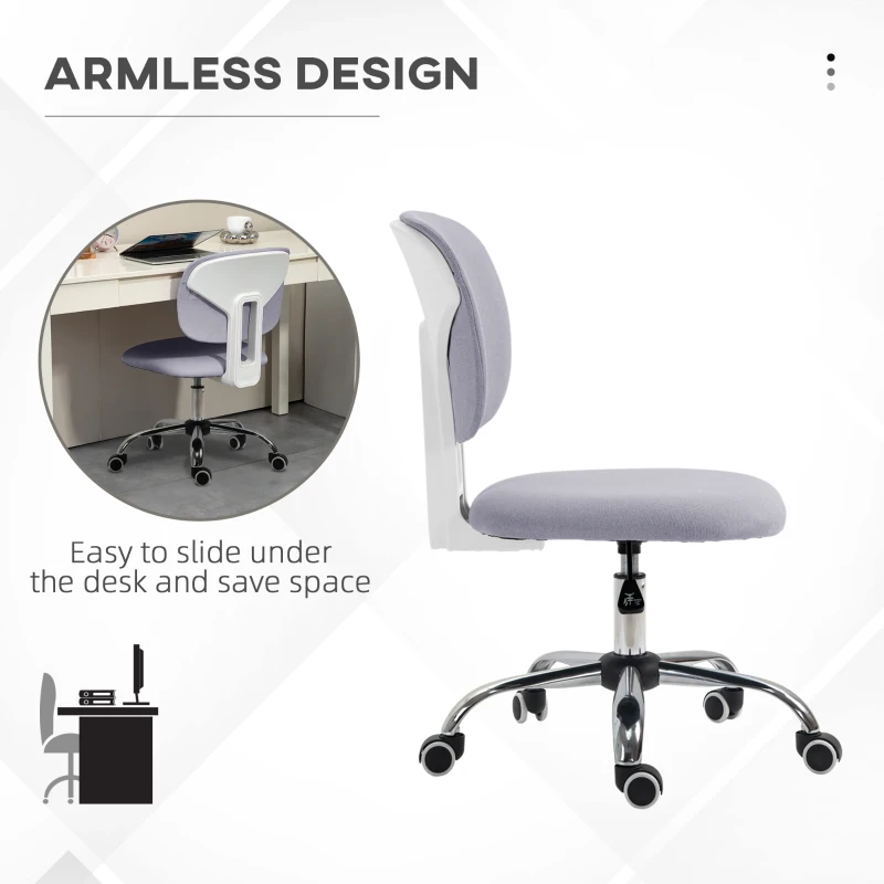 Vinsetto Scaun de Birou fara Brate Scaun de Birou pentru Calculator Material Textil Inaltime Reglabila Roti Pivotante Spatar Median Gri Pentru scoala computer mobila de studiu ergonomic pentru birou munca modern contemporan dormitor ergonomic cu masaj
