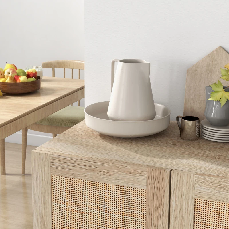 HOMCOM Aparador com 2 Portas de Rede e Prateleiras Ajustáveis Armário Estilo Cannage Anti-Tombo 73x41x102 cm Madeira