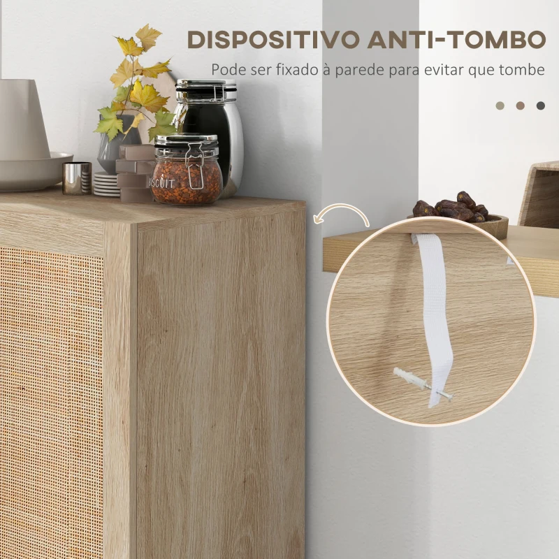 HOMCOM Aparador com 2 Portas de Rede e Prateleiras Ajustáveis Armário Estilo Cannage Anti-Tombo 73x41x102 cm Madeira