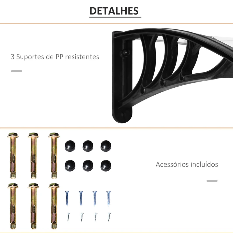 Outsunny Marquise para Portas e Janelas 195x75cm Marquise com Proteção para Sol e Chuva com Painéis de Policarbonato Transparente
