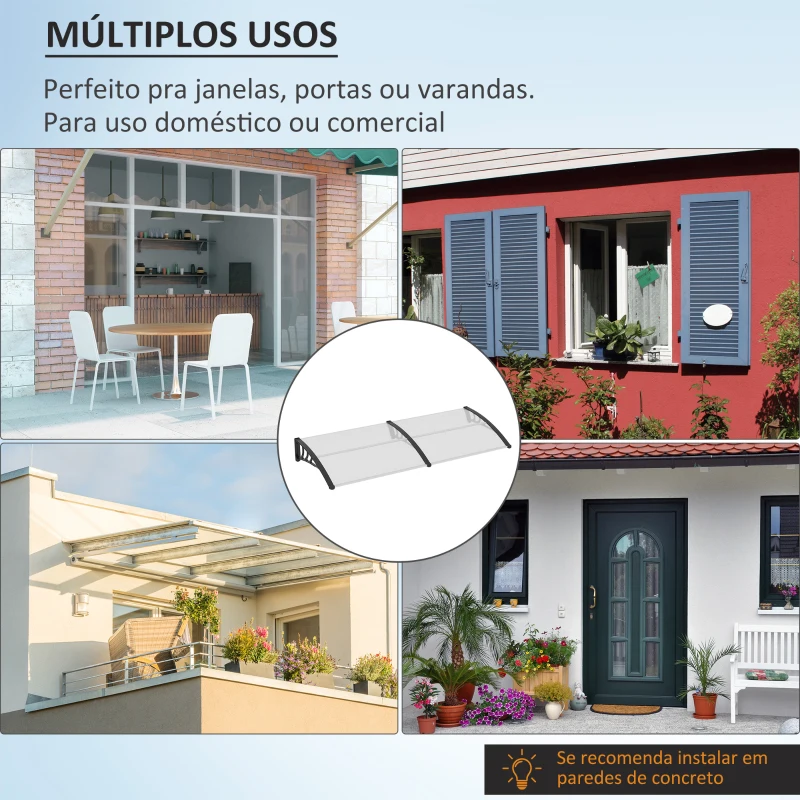 Outsunny Marquise para Portas e Janelas 195x75cm Marquise com Proteção para Sol e Chuva com Painéis de Policarbonato Transparente