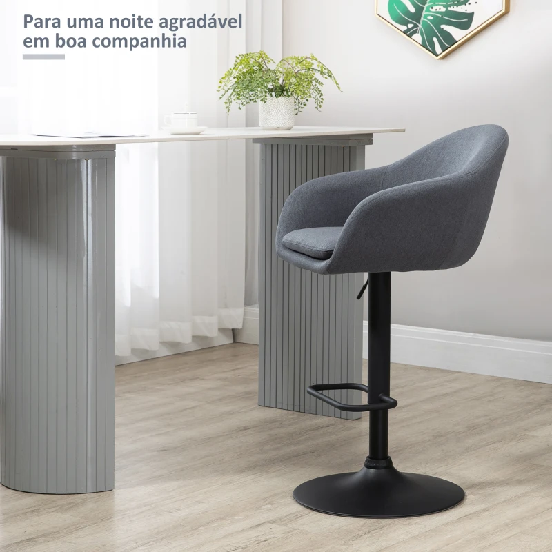 HOMCOM Banco Alto de Cozinha com Altura Ajustável Banco de Bar Estofado com Apoio para o Pés 54x54x92-112 cm Cinza Escuro