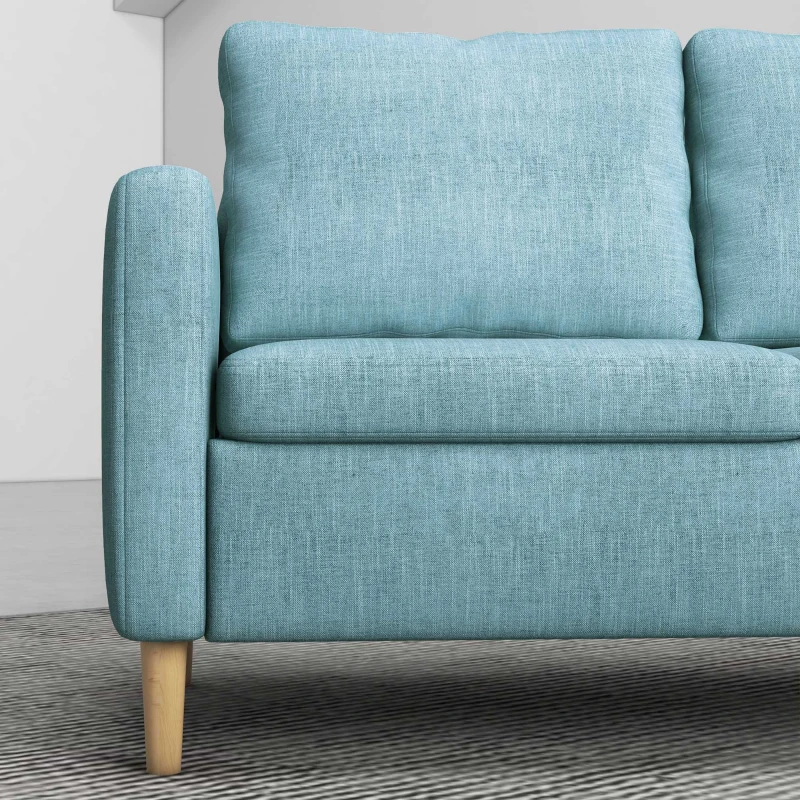 HOMCOM Sofá de 2 Lugares Estofado em Poliéster com 2 Bolsos Laterais Apoio para os Braços e Pés de Madeira 143x76x83 cm Azul