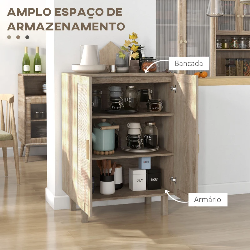 HOMCOM Aparador com 2 Portas de Rede e Prateleiras Ajustáveis Armário Estilo Cannage Anti-Tombo 73x41x102 cm Madeira