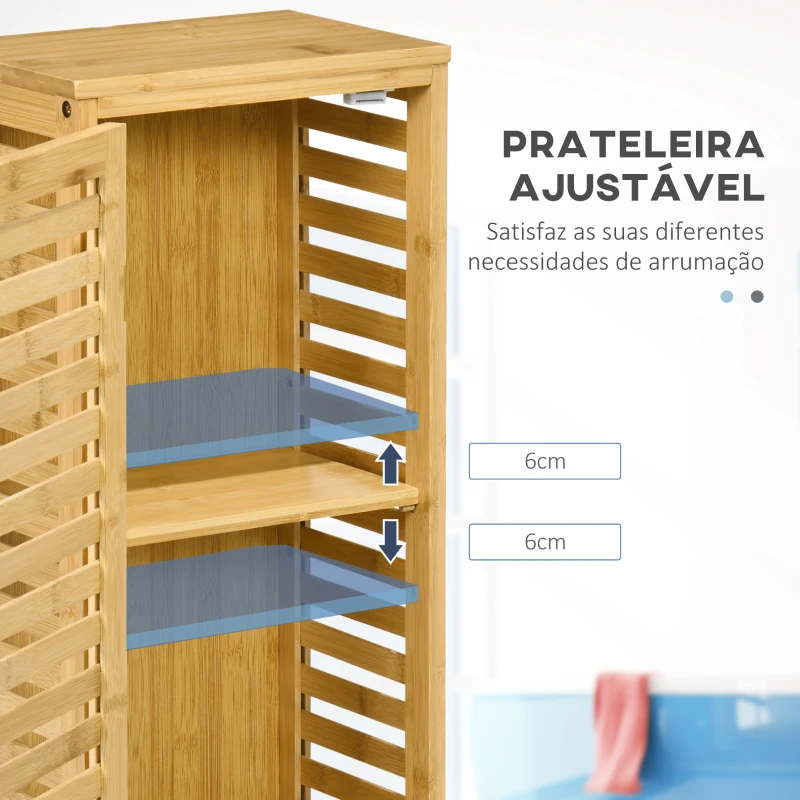 kleankin Armário Auxiliar Casa de Banho de Bambu Armário Casa de Banho com Prateleiras Ajustáveis Anti-Tombo 30x19,9x70 cm Madeira