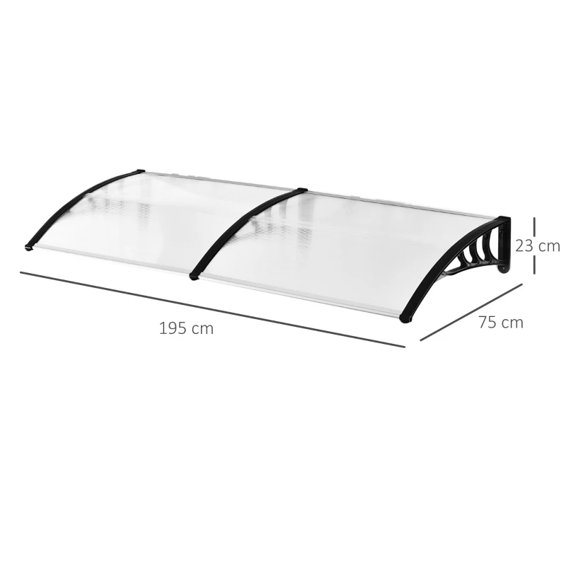 Outsunny Marquise para Portas e Janelas 195x75cm Marquise com Proteção para Sol e Chuva com Painéis de Policarbonato Transparente