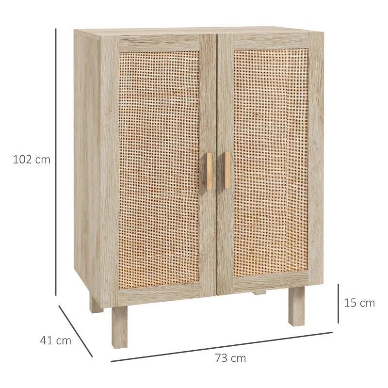HOMCOM Aparador com 2 Portas de Rede e Prateleiras Ajustáveis Armário Estilo Cannage Anti-Tombo 73x41x102 cm Madeira