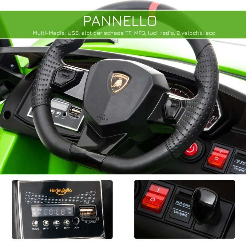 HOMCOM Macchina Elettrica per Bambini con Telecomando Marchio Lamborghini Aventador, Età 3-8 Anni, Verde